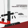 Soozier Lat Pull Down Machine, High / Low Pulley Machine with Adjustable Seat and Flip-Up Footplate, Red