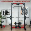 Soozier Smith Machine Power Rack with Pull Up Bar, Lat Pull Down System, Landmine, Squat Rack, Barbell Bar, for Home Gym