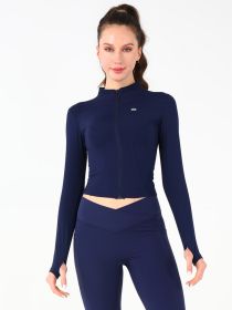 Stand Collar Jacket (Option: Navy blue-Xl)